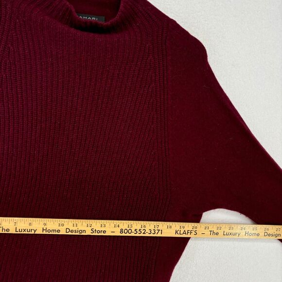 TAHARI Sweater M Pure Luxe Cashmere Mock Neck Ribbed Pullover Jumper Red - Picture 10 of 12